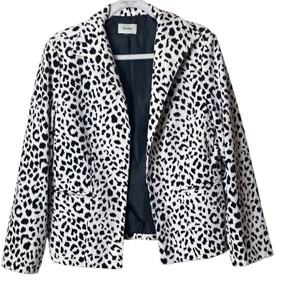 Neiman Marcus Exclusive Wms Sz Med Black White Snow Leopard Cotton Velvet Blazer - Picture 1 of 4